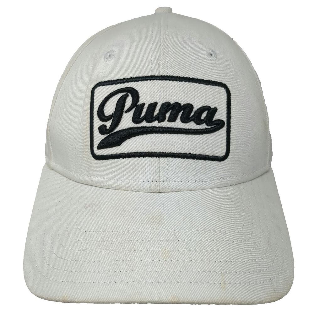 Puma Baseball Cap White One Size Adjustable Hat Script Patch Embroidered Logo